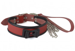 Красный ошейник с чёрным лаковым бантом и поводком Красный ошейник с чёрным лаковым бантом и поводком