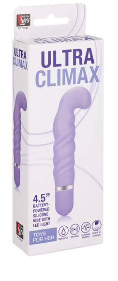 Фиолетовый изогнутый вибратор NEON ULTRA CLIMAX PURPLE - 11 см.