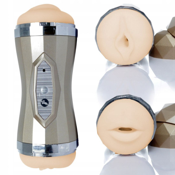 Двусторонний мастурбатор с вибрацией Double Delight - вагина и ротик