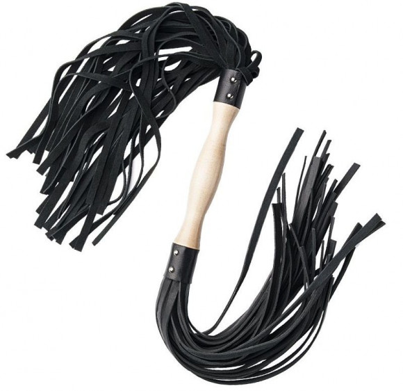 Двусторонний флоггер с черными хвостами разной жесткости - 100 см. Двусторонний флоггер с черными хвостами разной жесткости - 100 см.