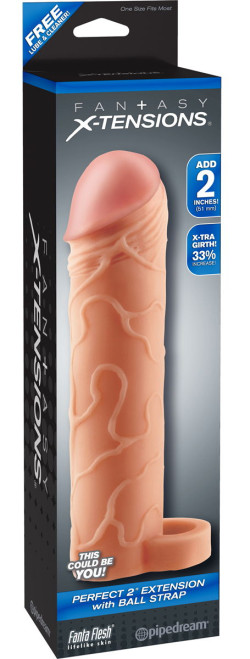 Телесная насадка с кольцом Perfect 2 Extension with Ball Strap - 19 см. Телесная насадка с кольцом Perfect 2 Extension with Ball Strap - 19 см.