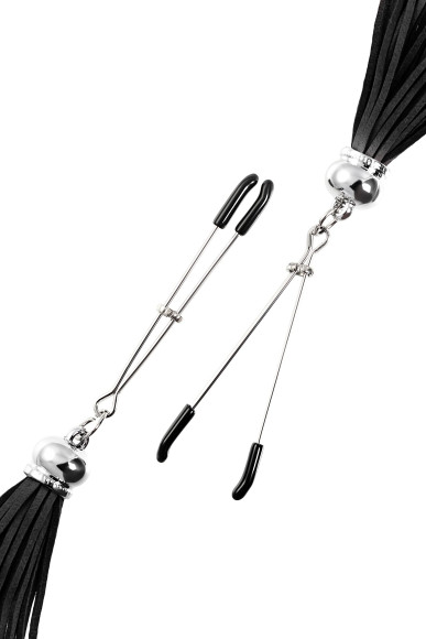 Зажимы на соски «Вилки» с черными кисточками из замши