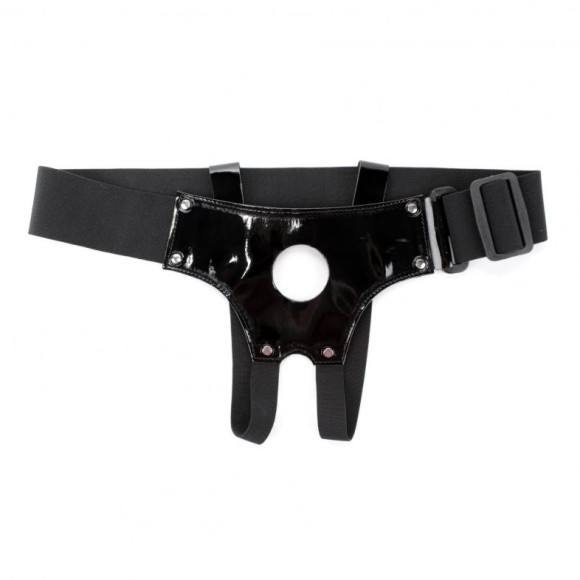 Черный лаковые унисекс-трусики для страпона Черный лаковые унисекс-трусики для страпона