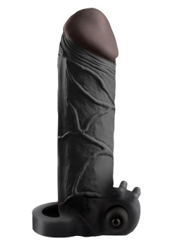 Чёрная вибронасадка с кольцом Vibrating Real Feel 2 Extension - 16 см. Чёрная вибронасадка с кольцом Vibrating Real Feel 2 Extension - 16 см.