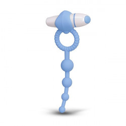 Голубое эрекционное виброкольцо PLAY CANDI BLOW POP с анальной цепочкой