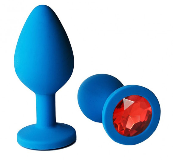 Голубая анальная пробка с красным кристаллом - 8 см. Голубая анальная пробка с красным кристаллом - 8 см.