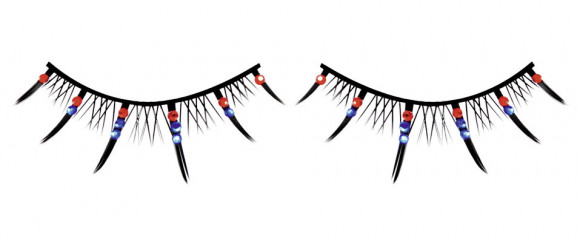 Чёрные ресницы с красными и голубыми стразами Чёрные ресницы с красными и голубыми стразами