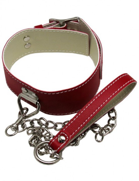 Красный ошейник с металлическим поводком и замочком Красный ошейник с металлическим поводком и замочком