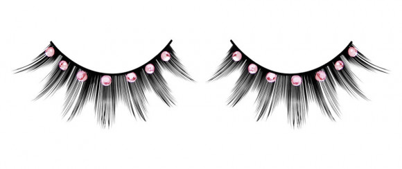 Чёрные ресницы с бледно-розовыми стразами Чёрные ресницы с бледно-розовыми стразами