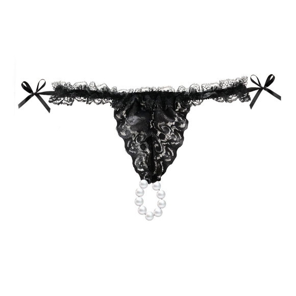 Набор Brazilian Panty: черные трусики со стимулирующими бусинами и массажный гель Sliding Gel Strawberry