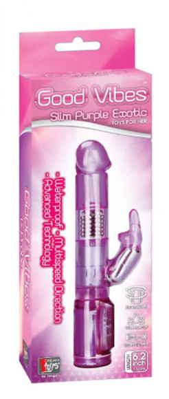 Розовый вибромассажёр с вращающимися шариками и клиторальным зайчиком GOOD VIBES SLIM PURPLE VIBE - 26 см. Розовый вибромассажёр с вращающимися шариками и клиторальным зайчиком GOOD VIBES SLIM PURPLE VIBE - 26 см.