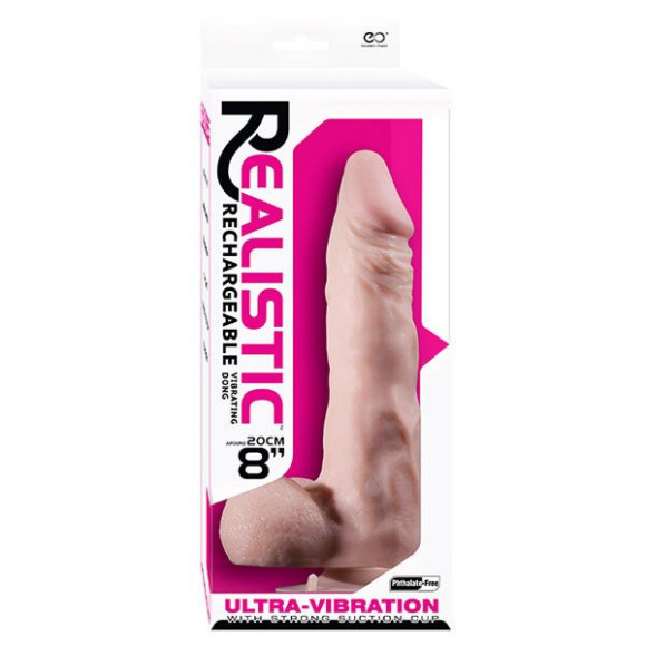 Телесный реалистичный вибромассажер на присоске - 20 см.
