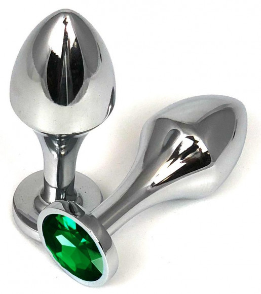 Серебристая анальная пробка на удлиненной ножке с зеленым кристаллом - 9 см. Серебристая анальная пробка на удлиненной ножке с зеленым кристаллом - 9 см.