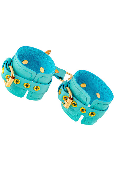 Голубые однослойные кожаные наручники