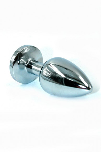 Серебристая средняя анальная пробка с изумрудным кристаллом - 8 см.