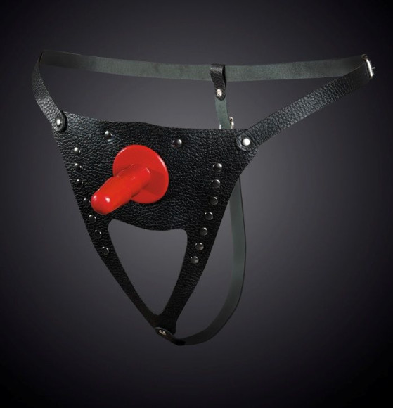 Черные кожаные универсальные трусики со штырьком для насадок и вырезом Черные кожаные универсальные трусики со штырьком для насадок и вырезом