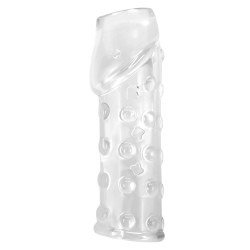 Прозрачная открытая насадка на пенис с бугорками - 19,8 см.