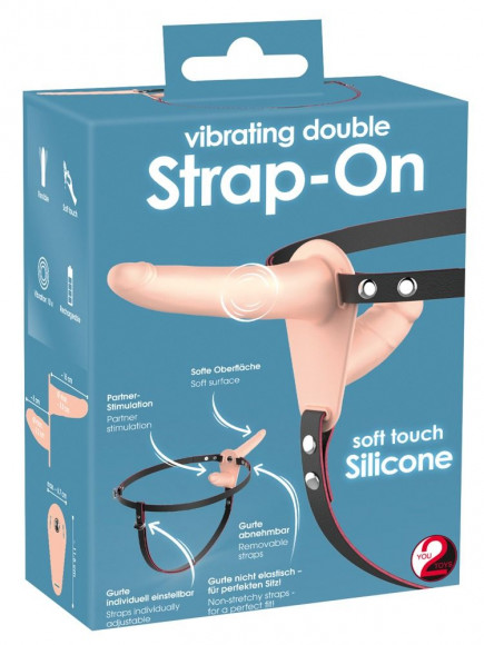 Телесный двойной вибрострапон с вибрацией Vibrating Double Strap-On - 15 см. Телесный двойной вибрострапон с вибрацией Vibrating Double Strap-On - 15 см.