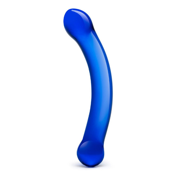 Синий изогнутый фаллоимитатор Curved G-Spot Glass Dildo - 16 см.