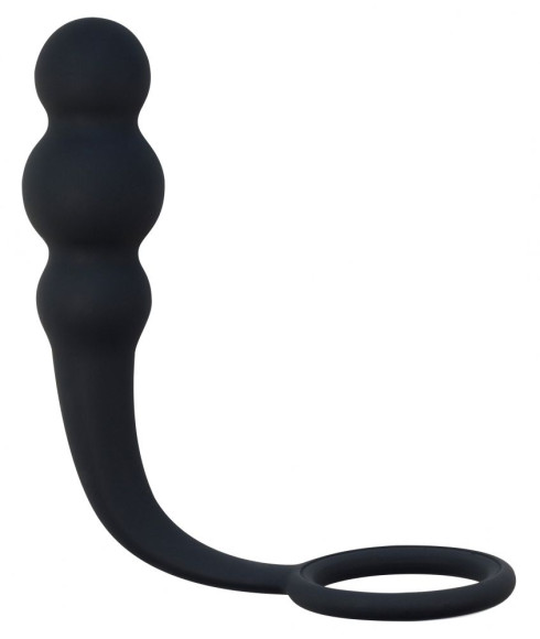 Чёрное эрекционное кольцо Legend с анальным стимулятором 