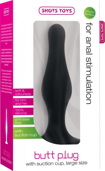 Чёрная фигурная анальная пробка Butt Plug with Suction Cup Large Чёрная фигурная анальная пробка Butt Plug with Suction Cup Large