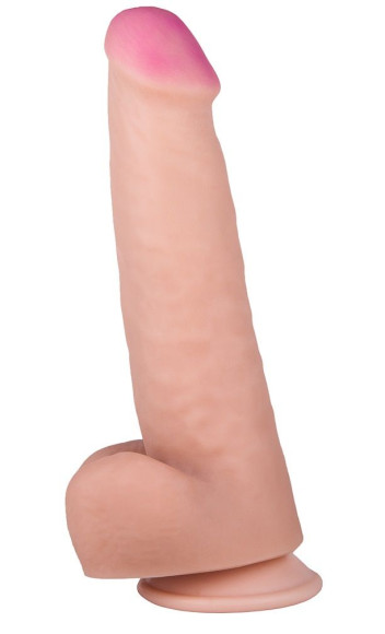 Фаллоимитатор с мошонкой на присоске - 21,3 см. Фаллоимитатор с мошонкой на присоске - 21,3 см.