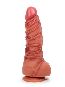 Телесный фаллоимитатор с имитацией шибари - 25 см.