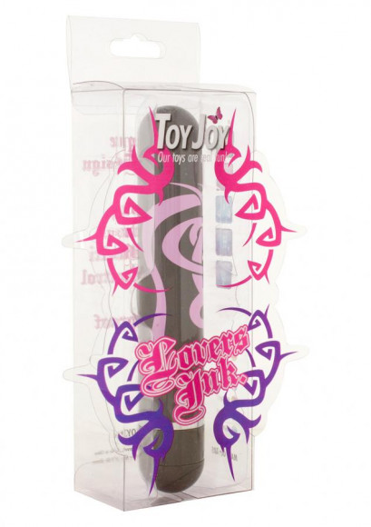 Чёрный вибратор с принтом Lovers Ink Tattoo - 11,5 см.