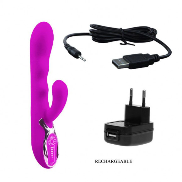 Перезаряжаемый вибратор Fantasy с клиторальным отростком - 22,5 см.