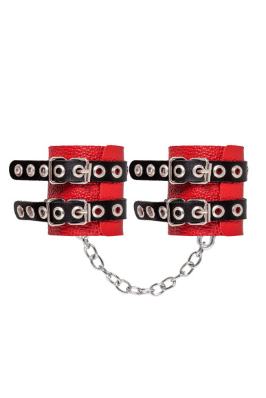 Красно-черные мягкие наручники с двумя ремешками с люверсами